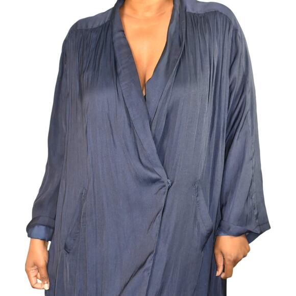Mable Blazer Dress Blue Navy Satin Silky Oversized Side Slits Baggy Size Medium - Picture 4 of 16
